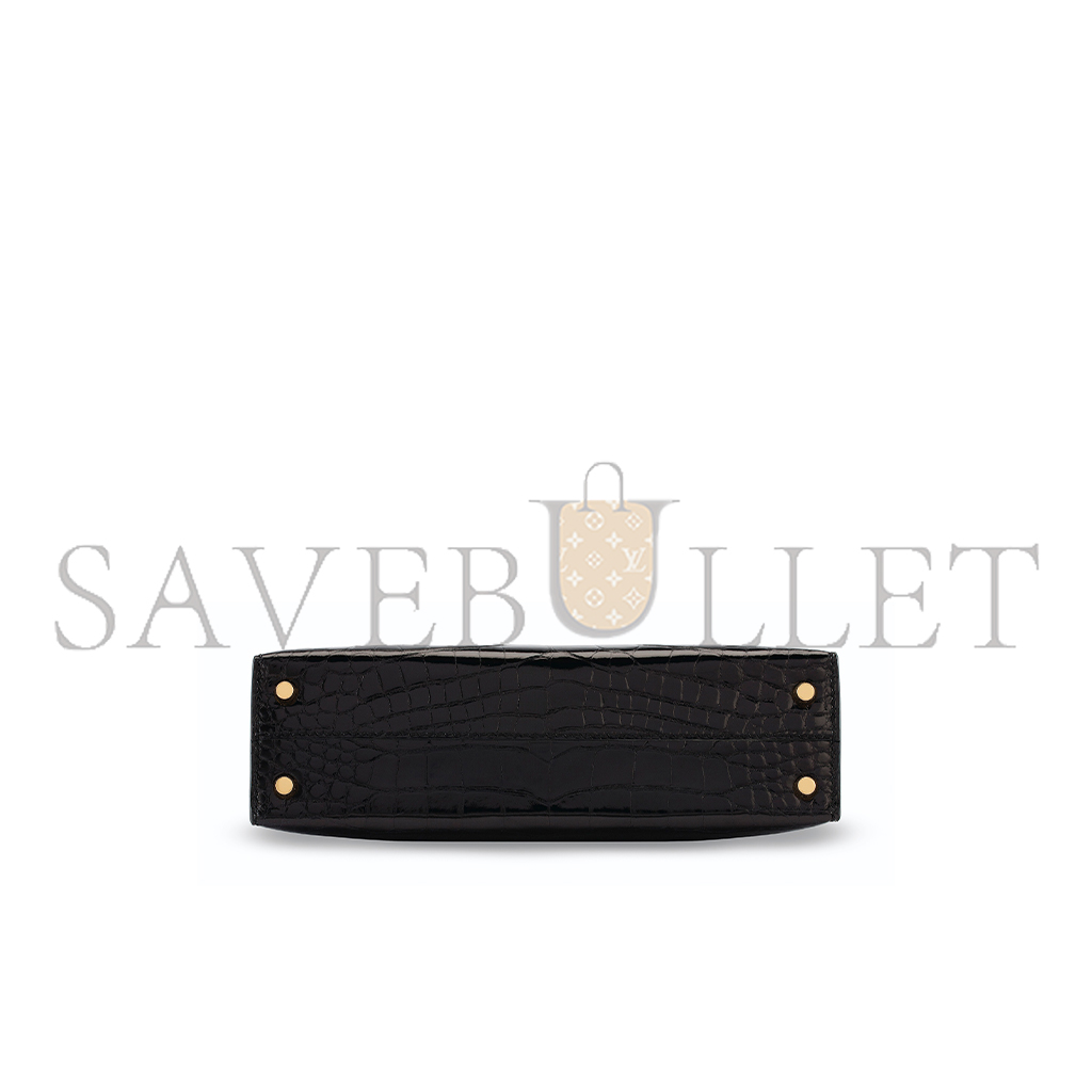 HERMÈS MASTER A SHINY BLACK ALLIGATOR SELLIER MINI KELLY 20 II WITH GOLD HARDWARE (19*12*5.5cm)